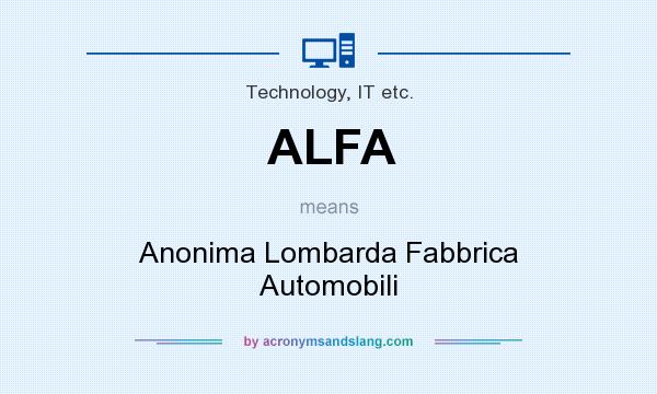 What does ALFA mean? It stands for Anonima Lombarda Fabbrica Automobili