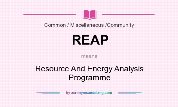 What does REAP mean? It stands for Resource And Energy Analysis Programme