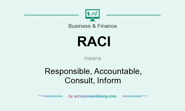 What does RACI mean? It stands for Responsible, Accountable, Consult, Inform