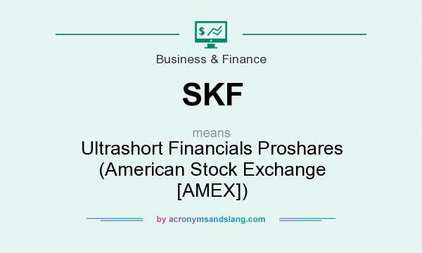 What does SKF mean? It stands for Ultrashort Financials Proshares (American Stock Exchange [AMEX])