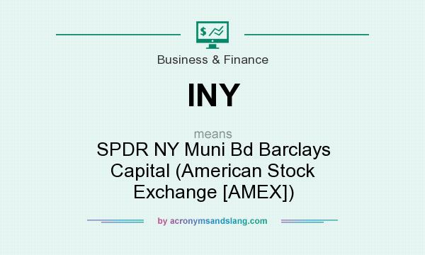 What does INY mean? It stands for SPDR NY Muni Bd Barclays Capital (American Stock Exchange [AMEX])