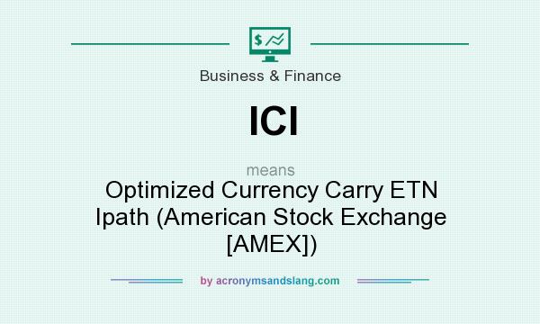 What does ICI mean? It stands for Optimized Currency Carry ETN Ipath (American Stock Exchange [AMEX])
