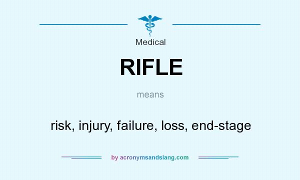 What does RIFLE mean? It stands for risk, injury, failure, loss, end-stage