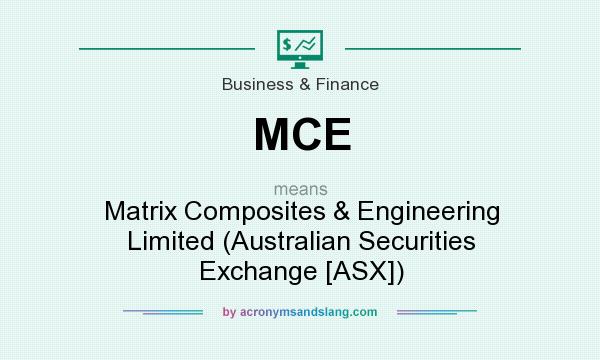 What does MCE mean? It stands for Matrix Composites & Engineering Limited (Australian Securities Exchange [ASX])