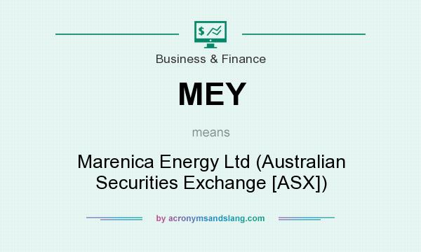 What does MEY mean? It stands for Marenica Energy Ltd (Australian Securities Exchange [ASX])