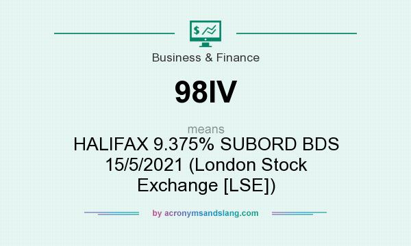 What does 98IV mean? It stands for HALIFAX 9.375% SUBORD BDS 15/5/2021 (London Stock Exchange [LSE])