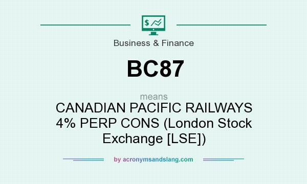 What does BC87 mean? It stands for CANADIAN PACIFIC RAILWAYS 4% PERP CONS (London Stock Exchange [LSE])
