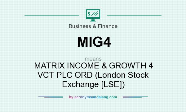 What does MIG4 mean? It stands for MATRIX INCOME & GROWTH 4 VCT PLC ORD (London Stock Exchange [LSE])