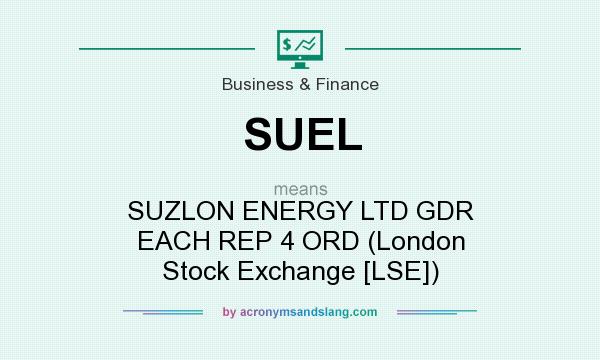 What does SUEL mean? It stands for SUZLON ENERGY LTD GDR EACH REP 4 ORD (London Stock Exchange [LSE])