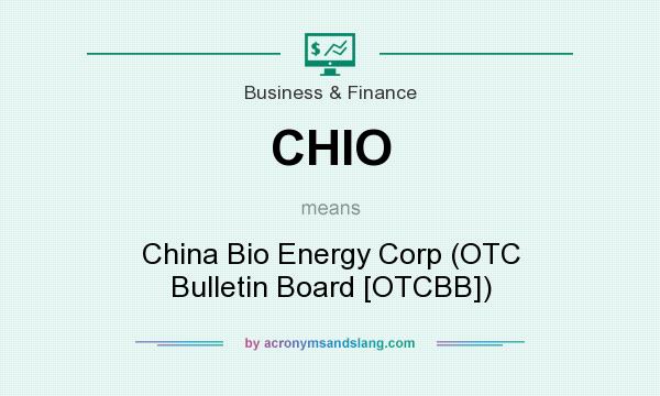 What does CHIO mean? It stands for China Bio Energy Corp (OTC Bulletin Board [OTCBB])