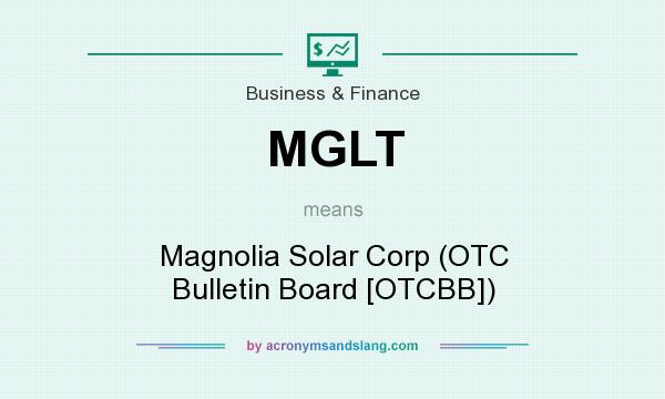 What does MGLT mean? It stands for Magnolia Solar Corp (OTC Bulletin Board [OTCBB])
