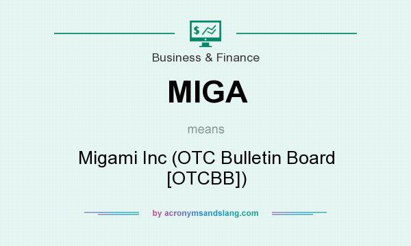 What does MIGA mean? It stands for Migami Inc (OTC Bulletin Board [OTCBB])