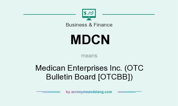 What does MDCN mean? It stands for Medican Enterprises Inc. (OTC Bulletin Board [OTCBB])