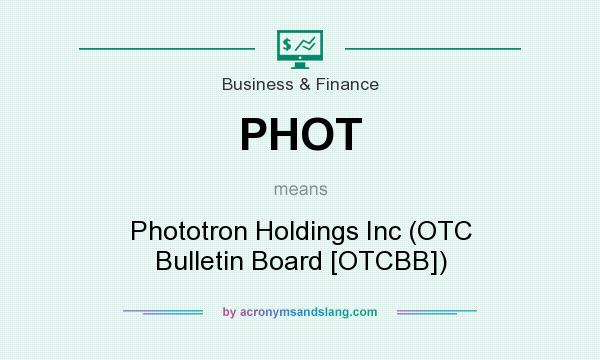 What does PHOT mean? It stands for Phototron Holdings Inc (OTC Bulletin Board [OTCBB])
