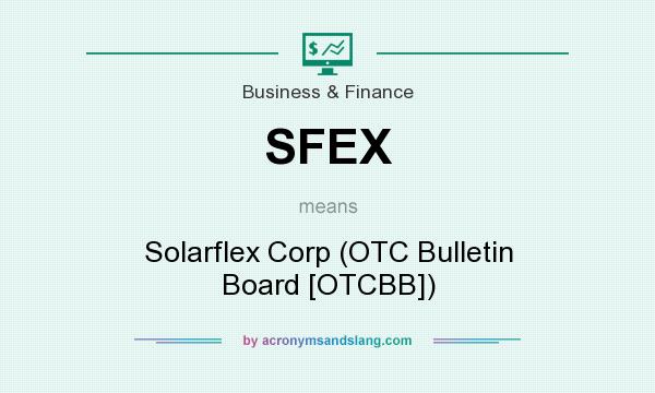 What does SFEX mean? It stands for Solarflex Corp (OTC Bulletin Board [OTCBB])