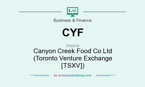 What does CYF mean? It stands for Canyon Creek Food Co Ltd (Toronto Venture Exchange [TSXV])