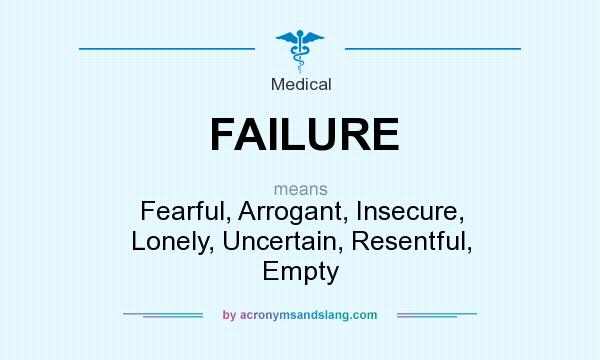 What does FAILURE mean? It stands for Fearful, Arrogant, Insecure, Lonely, Uncertain, Resentful, Empty