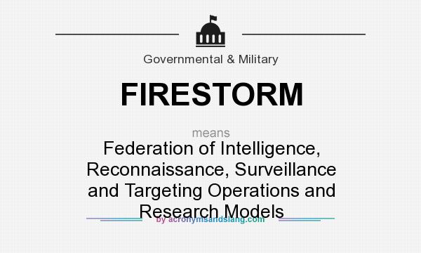 What does FIRESTORM mean? It stands for Federation of Intelligence, Reconnaissance, Surveillance and Targeting Operations and Research Models
