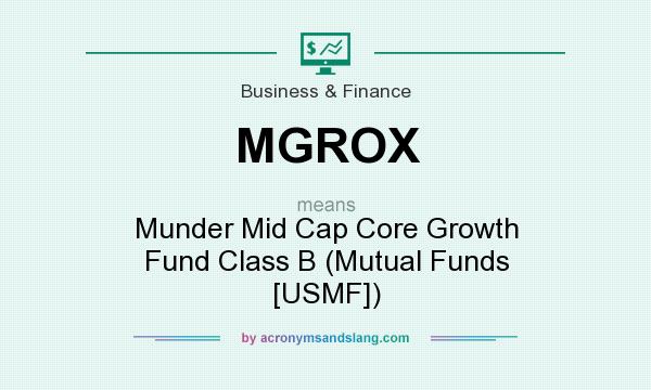 What does MGROX mean? It stands for Munder Mid Cap Core Growth Fund Class B (Mutual Funds [USMF])