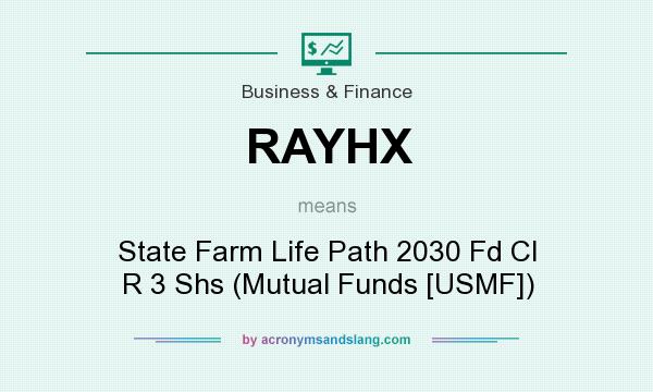 What does RAYHX mean? It stands for State Farm Life Path 2030 Fd Cl R 3 Shs (Mutual Funds [USMF])