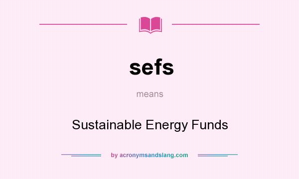 What does sefs mean? It stands for Sustainable Energy Funds
