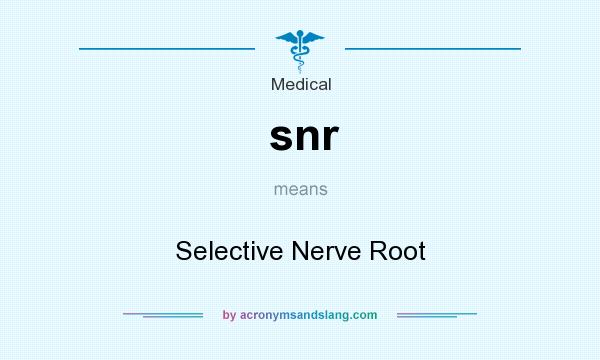 What does snr mean? It stands for Selective Nerve Root