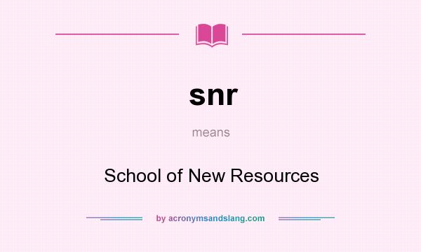 What does snr mean? It stands for School of New Resources