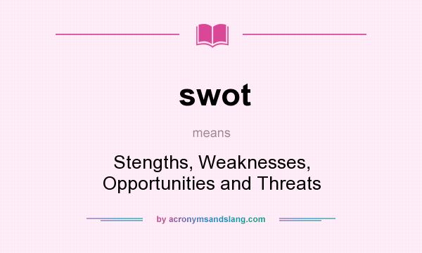 What does swot mean? It stands for Stengths, Weaknesses, Opportunities and Threats
