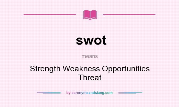 What does swot mean? It stands for Strength Weakness Opportunities Threat
