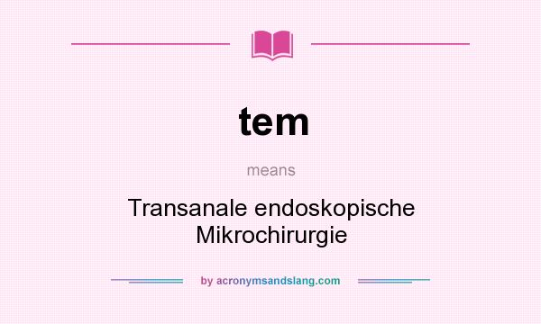 What does tem mean? It stands for Transanale endoskopische Mikrochirurgie