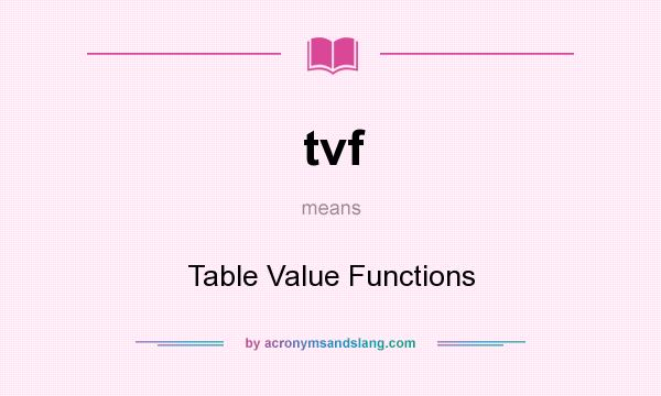 What does tvf mean? It stands for Table Value Functions