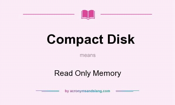 What does Compact Disk mean? It stands for Read Only Memory