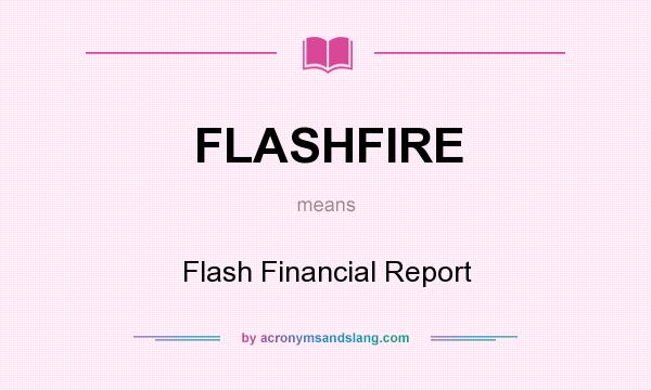 What does FLASHFIRE mean? It stands for Flash Financial Report