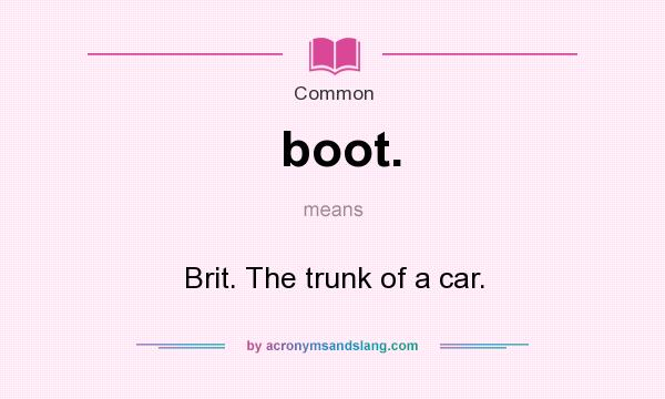 What does boot. mean? It stands for Brit. The trunk of a car.