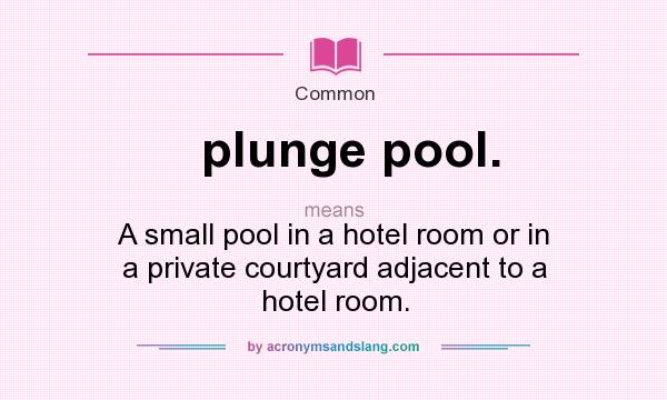 What does plunge pool. mean? It stands for A small pool in a hotel room or in a private courtyard adjacent to a hotel room.