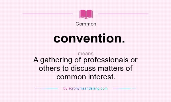What does convention. mean? It stands for A gathering of professionals or others to discuss matters of common interest.