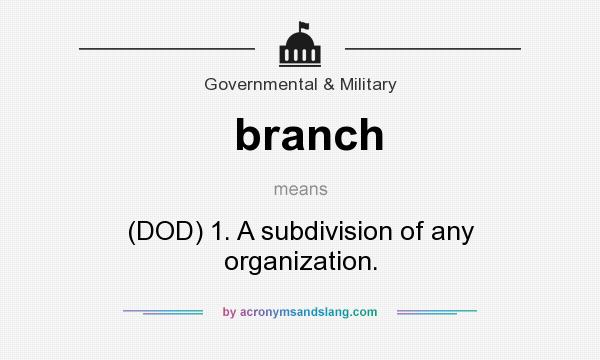 What does branch mean? It stands for (DOD) 1. A subdivision of any organization.