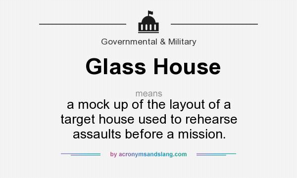 What does Glass House mean? It stands for a mock up of the layout of a target house used to rehearse assaults before a mission.