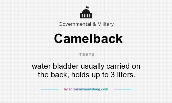 What does Camelback mean? It stands for water bladder usually carried on the back, holds up to 3 liters.