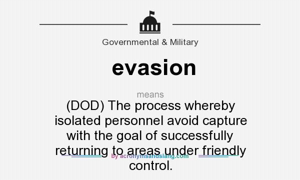 What does evasion mean? It stands for (DOD) The process whereby isolated personnel avoid capture with the goal of successfully returning to areas under friendly control.