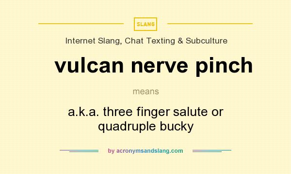 What does vulcan nerve pinch mean? It stands for a.k.a. three finger salute or quadruple bucky