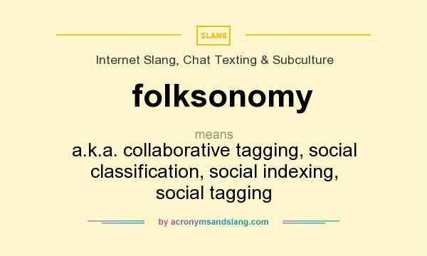 What does folksonomy mean? It stands for a.k.a. collaborative tagging, social classification, social indexing, social tagging