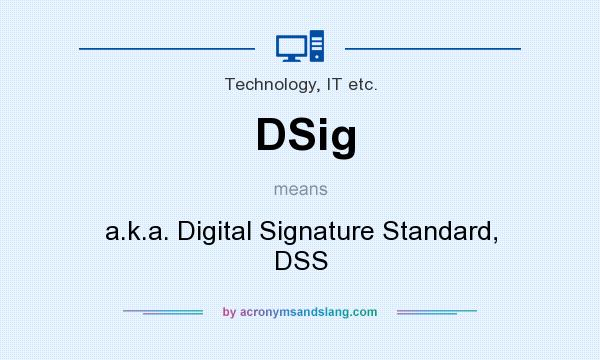 What does DSig mean? It stands for a.k.a. Digital Signature Standard, DSS