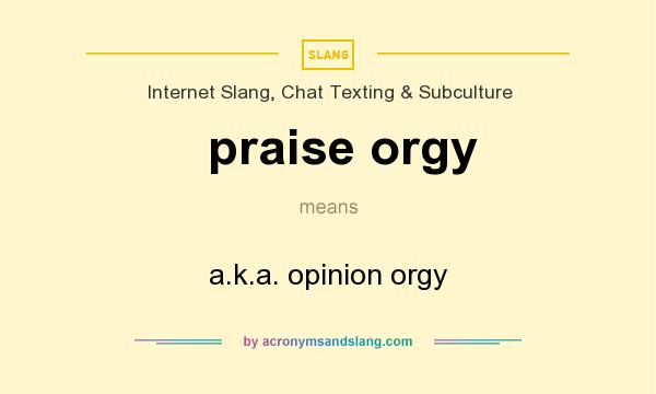 What does praise orgy mean? It stands for a.k.a. opinion orgy
