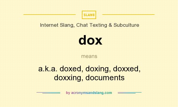 What does dox mean? It stands for a.k.a. doxed, doxing, doxxed, doxxing, documents