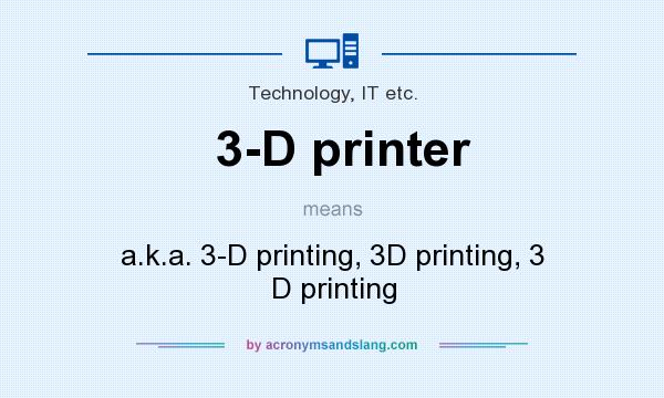 What does 3-D printer mean? It stands for a.k.a. 3-D printing, 3D printing, 3 D printing