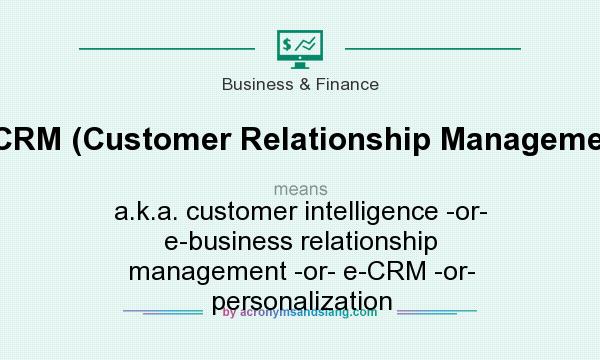 What does CRM (Customer Relationship Management) mean? It stands for a.k.a. customer intelligence -or- e-business relationship management -or- e-CRM -or- personalization