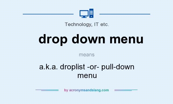 What does drop down menu mean? It stands for a.k.a. droplist -or- pull-down menu