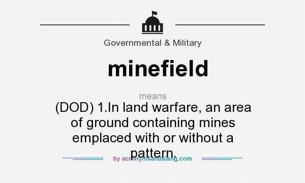 What does minefield mean? It stands for (DOD) 1.In land warfare, an area of ground containing mines emplaced with or without a pattern.