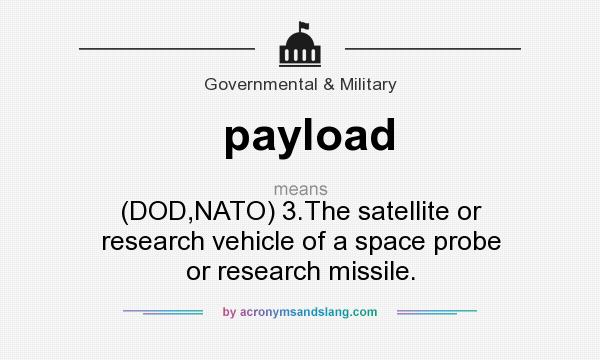 What does payload mean? It stands for (DOD,NATO) 3.The satellite or research vehicle of a space probe or research missile.